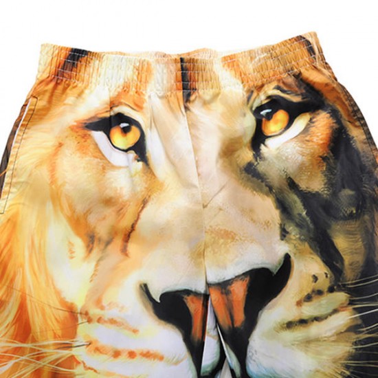 3D Lion Printing Summer Casual Holiday Beach Board Shorts for Men