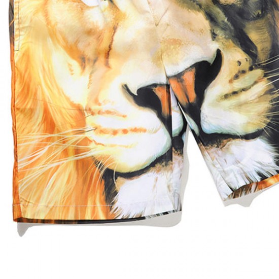 3D Lion Printing Summer Casual Holiday Beach Board Shorts for Men