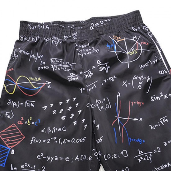 Creative Equation Printing Summer Casual Beach Board Shorts for Men