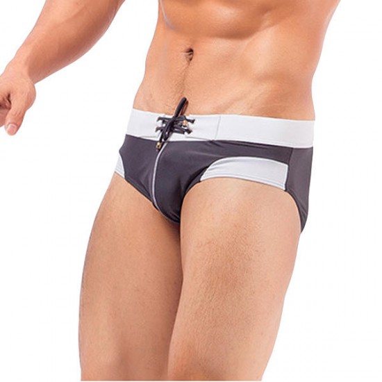 Mens Fashion Lacing Contrast Color Sexy Breathable Quick Drying Triangle Swimming Trunks