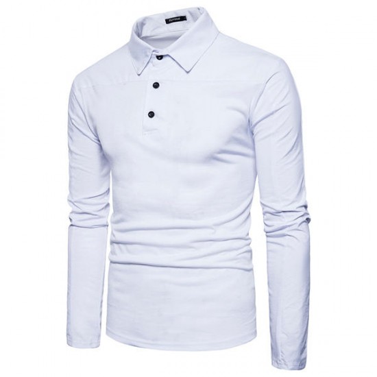 Autumn Winter Mens New Fashion Splicing Slim Casual Lapel Long-sleeved Golf Shirt