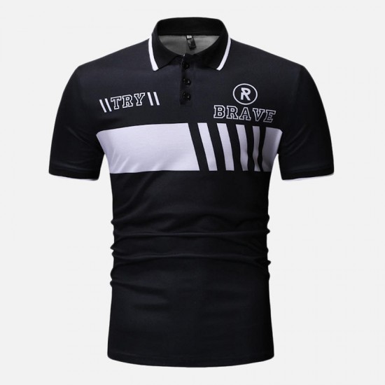 Men Letter Printed Muscle Fit Golf Shirt