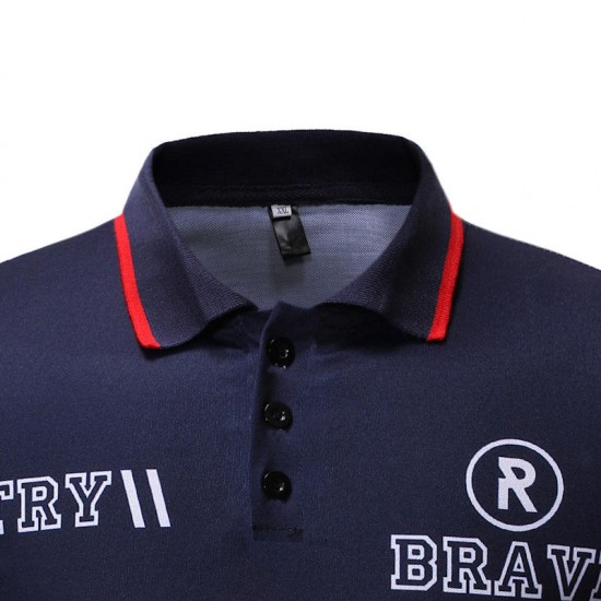 Men Letter Printed Muscle Fit Golf Shirt