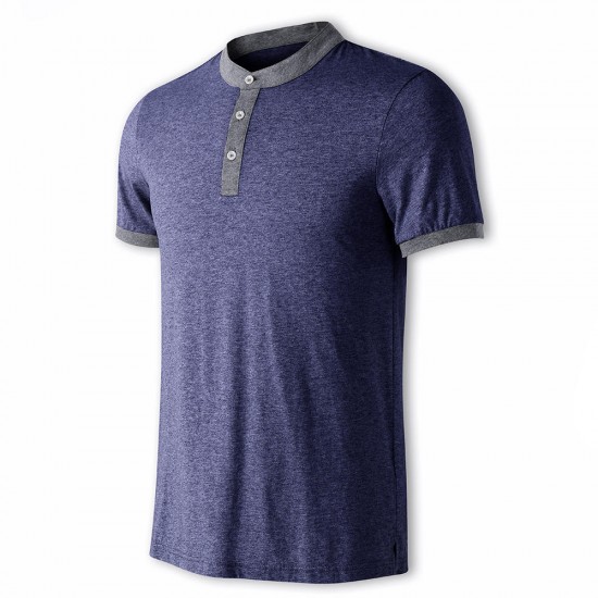 Men's Business Casual Breathable Stylish Stand Collar T-Shirts Summer Solid Color Short Sleeve Tops