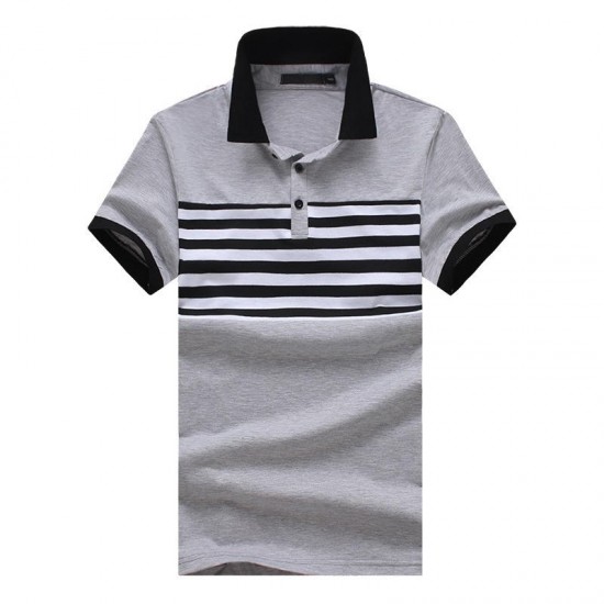 Men's Casual Fashion Striped Short Sleeved Golf Shirt Breathable Trun Down Tops