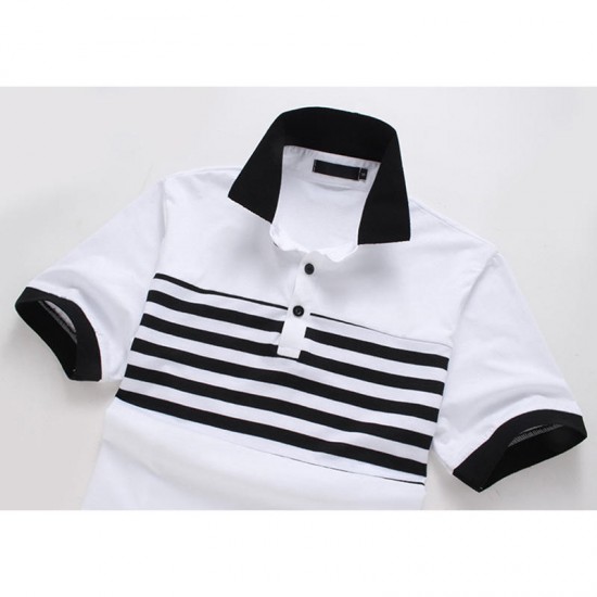 Men's Casual Fashion Striped Short Sleeved Golf Shirt Breathable Trun Down Tops