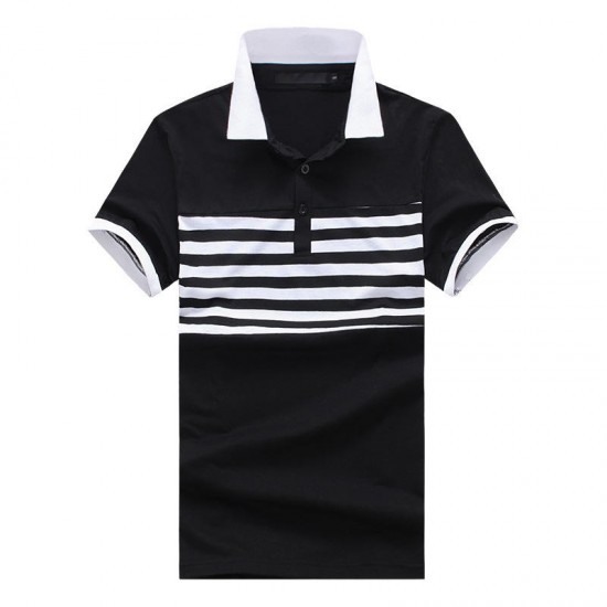 Men's Casual Fashion Striped Short Sleeved Golf Shirt Breathable Trun Down Tops