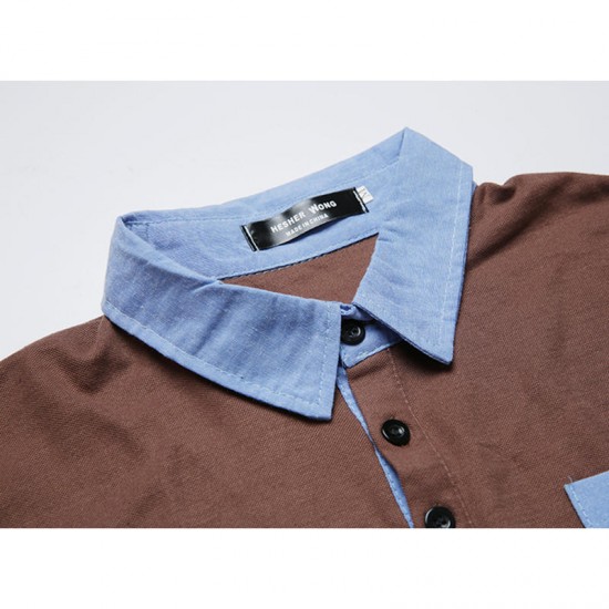 Men's Casual Lapel Chest Pocket Color Block Short Sleeved Golf Shirt