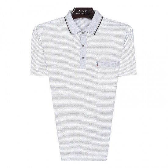 Men's Casual Lapel Stripes Pocket Short Sleeved Golf Shirt Summer Middle Aged Comfort Tops Tees