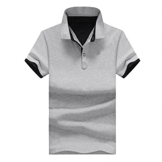 Men's Casual Slim Lapel Golf Shirt Summer Half Sleeve Pure Color Thin Tops Tees