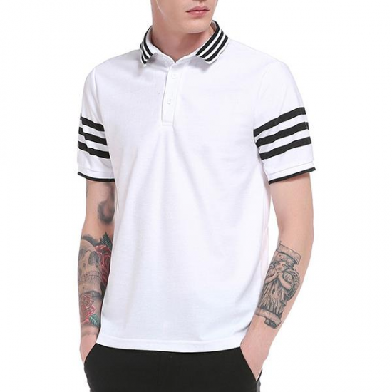 Men's Fashion Stripes Sleeve Trun-down Short Sleeve Casual Golf Shirt