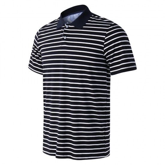 Men's Striped Short Sleeve Business Casual Cotton Golf Shirt Breathable Loose Turn-down Collar Tops