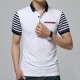 Men's Striped Short Sleeve Golf Shirt Summer Lapel Cotton Casual Slim Tops
