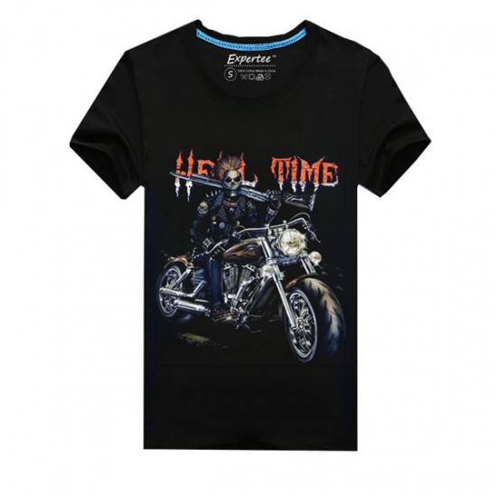 3D Skull Motorcycle Luminous Fluorescent Printing Short-sleeved T-shirt