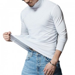 Autumn Men's Casual Stand Collar Cotton T-shirt Pure Color Thin Long Sleeve Tops Tees