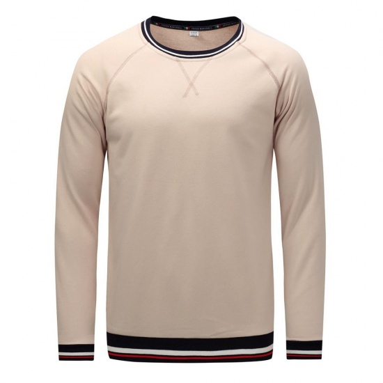 Autumn Winter Men's Cotton Casual Round Neck Pullover Thick Long-sleeved T-Shirts