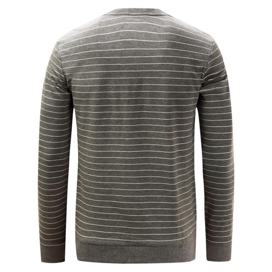 Autumn Winter Men's Cotton Casual Stripe Round Neck Pullover Thick Long-sleeved T-Shirts