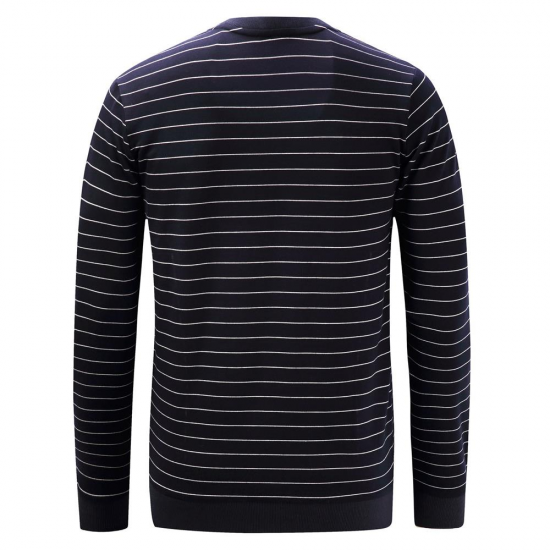 Autumn Winter Men's Cotton Casual Stripe Round Neck Pullover Thick Long-sleeved T-Shirts