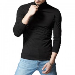 Autumn Winter Mens Long-sleeved Solid Color High-necked T-shirt Mens Blank Culture Shirt T-Shirt