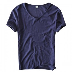 Basic Section Mature Men's Solid Color Tops 8 Colors Summer Thin Casual V-neck Short Sleeved T-shirt