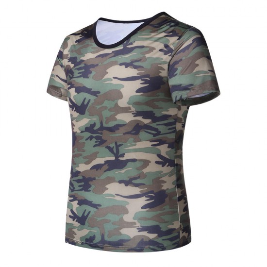 Camouflage O Neck Short Sleeve Quick Drying Tops Sweatshirt Army T-Shirts