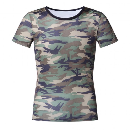 Camouflage O Neck Short Sleeve Quick Drying Tops Sweatshirt Army T-Shirts