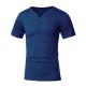 Men Summer Cotton Blended Solid Button Short Sleeve V-neck T-shirt