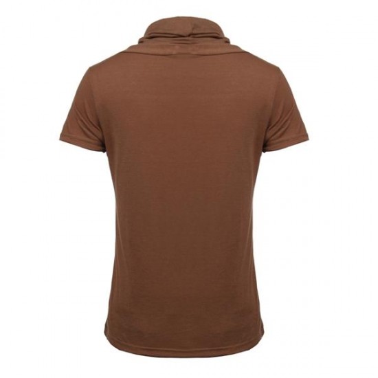 Mens Solid Color Piles Collar Fashion Casual Slim Short Sleeve T-shirt