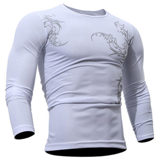 Personality Chinese Style Printed Casual T-shirt Fashion Sports O-neck Long Sleeves Slim Fit Tops