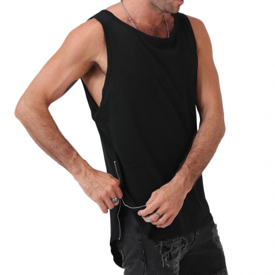 Fashion Men's Irregular Front Rear Side Zipper Solid Color Personality Tank Tops