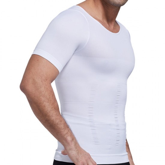 Fat Mens Elastic Body Shaper Underwear Short-sleeved Bodybuilding Tops Tee
