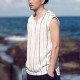 INCERUN Mens Faux Cotton Linen Sleeveless Crew Neck Striped Casual Tank Tops