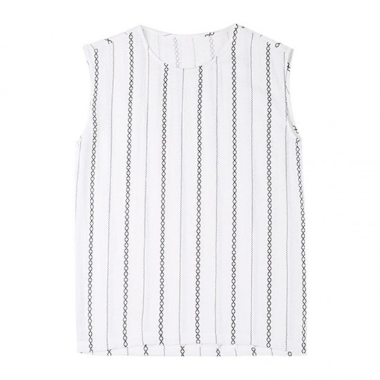 INCERUN Mens Faux Cotton Linen Sleeveless Crew Neck Striped Casual Tank Tops