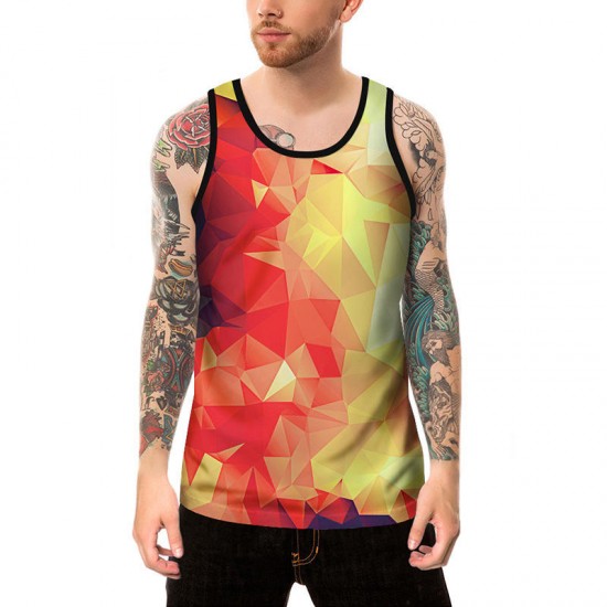 Men Casual Sleeveless Plaid 3D Printing Vests Loose Bottoming Tank Tops