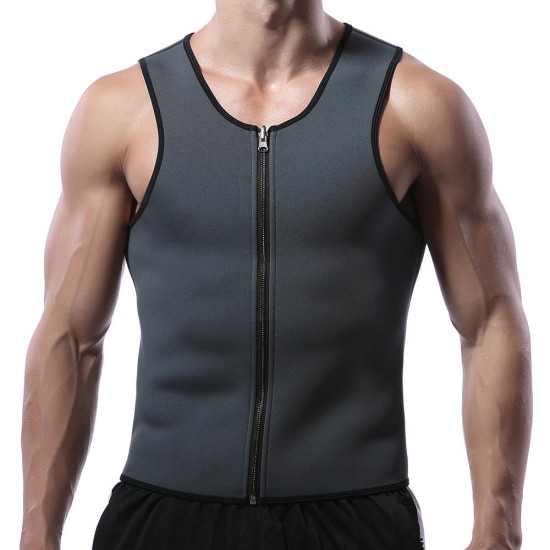 Men Neoprene Body Shaper Vest Muscle Workout Sport Zipper Tank Tops