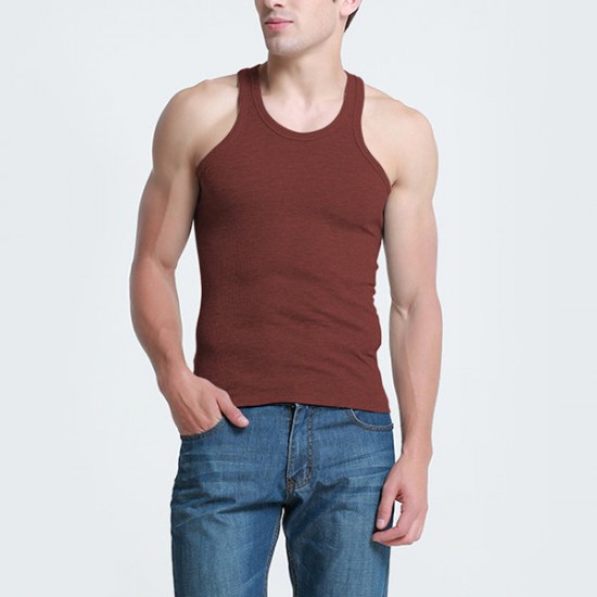 Mens Cotton Crewneck Sports Fitness Vest Casual Solid Color Slim Tank Tops