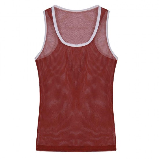 Mens Tight Vest Sexy Undershirt Breathable Transparent Back