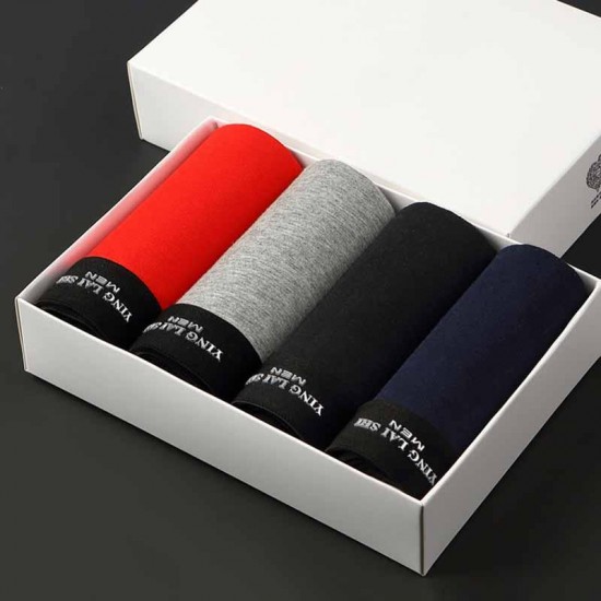 4 Pieces Cotton Comfy Breathable U Convex Boxer Briefs for Men