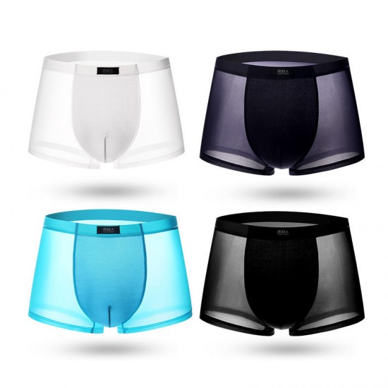 4 Pieces Ice Silk Light Thin Translucent Breathable Soft Cool Boxers Briefs for Men