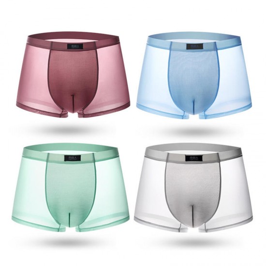 4 Pieces Ice Silk Light Thin Translucent Breathable Soft Cool Boxers Briefs for Men