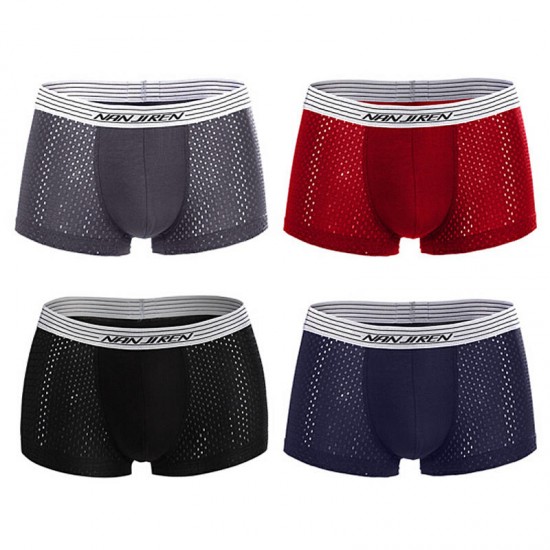 4 Pieces Ice Silk Mesh Breathable Light Thin U Convex Boxer Briefs Underwear for Men