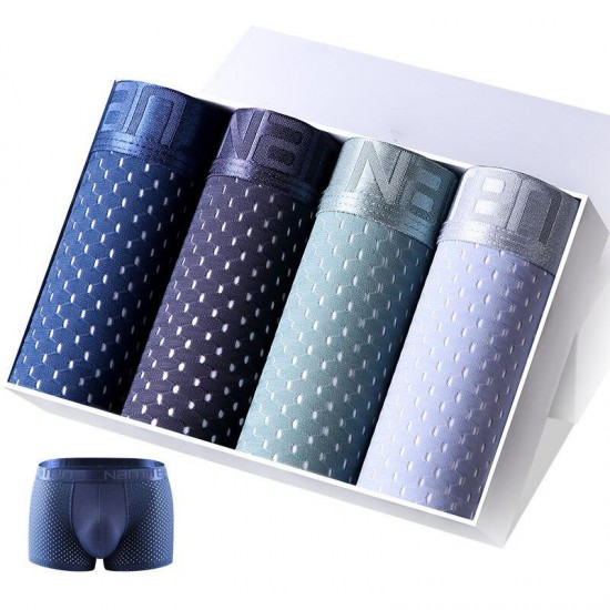 4 Pieces Mens Mesh Breathable U Convex Ice Silk Comfy Boxer Briefs