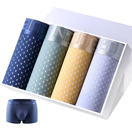 4 Pieces Mens Mesh Breathable U Convex Ice Silk Comfy Boxer Briefs