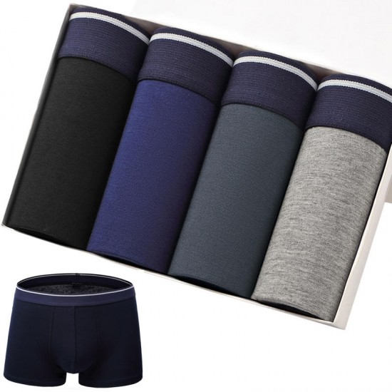 4 Pieces Mens Modal Mid Rise Underwear Solid Color Casual Boxers