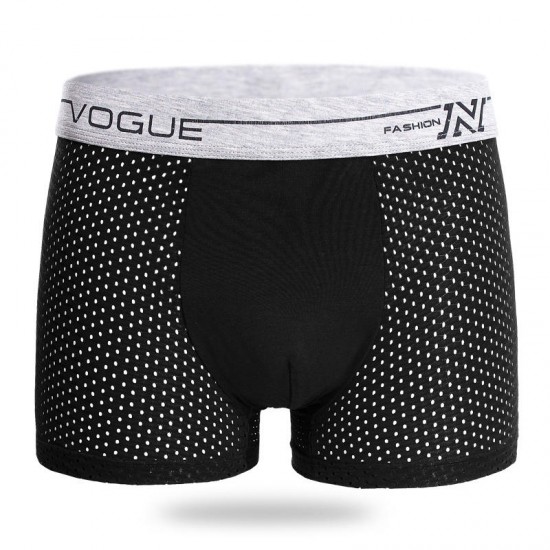 Mens Mesh Breathable Solid Color Mid Rise Comfortable Boxer Underwear