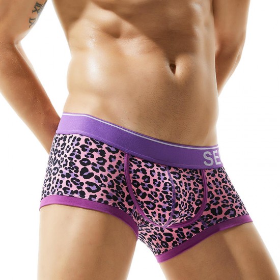 SEOBEAN Sexy Leopard Printing U Convex Comfy Breathable Mens Boxer Briefs