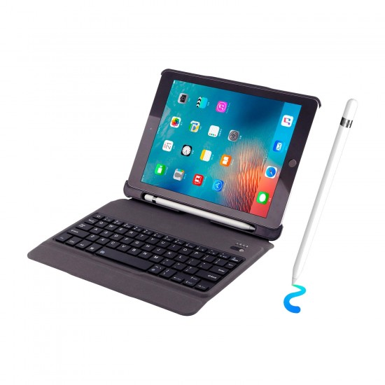 Slim Detachable Bluetooth Keyboard Kickstand Smart Sleep Case With Pencil Holder For iPad Air/Air 2/iPad Pro 9.7"/New iPad 2017/iPad 2018