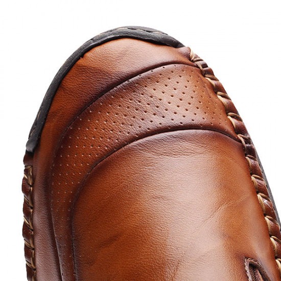 Menico Men Soft Hand Stitching Genuine Leather Side Zipper Slip On Oxfords