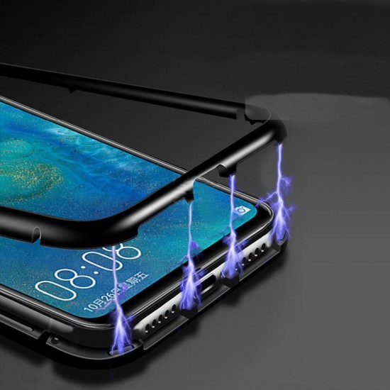 Bakeey 360° Magnetic Adsorption Flip Metal Tempered Glass Protective Case for Huawei Mate 20