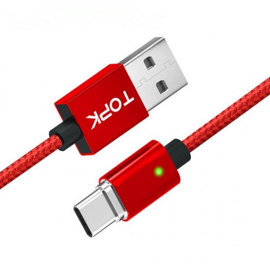 TOPK F-Line 2.4A Type C LED Magnetic Braided Fast Charging Data Cable 1M For Smart Phone Tablet TOPK F-Line 2.4A Type C LED Magnetic Braided Fast Charging Data Cable 1M For Smart Phone Tablet